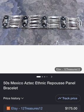 Vintage Aztec Repoussé Panel Bracelet - Silver Tone